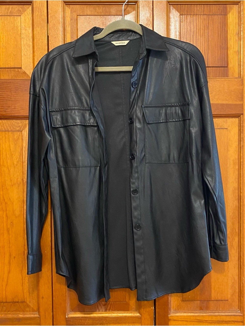 Max Studio Black Faux Leather Button-Front Jacket